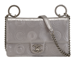 Coco Embossed Mini Flap, Calfskin, Silver, 28864467 (2019), DB, 2*